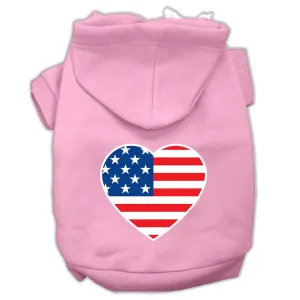 American Flag Heart Screen Print Pet Hoodies Light Pink Size Lg (14)