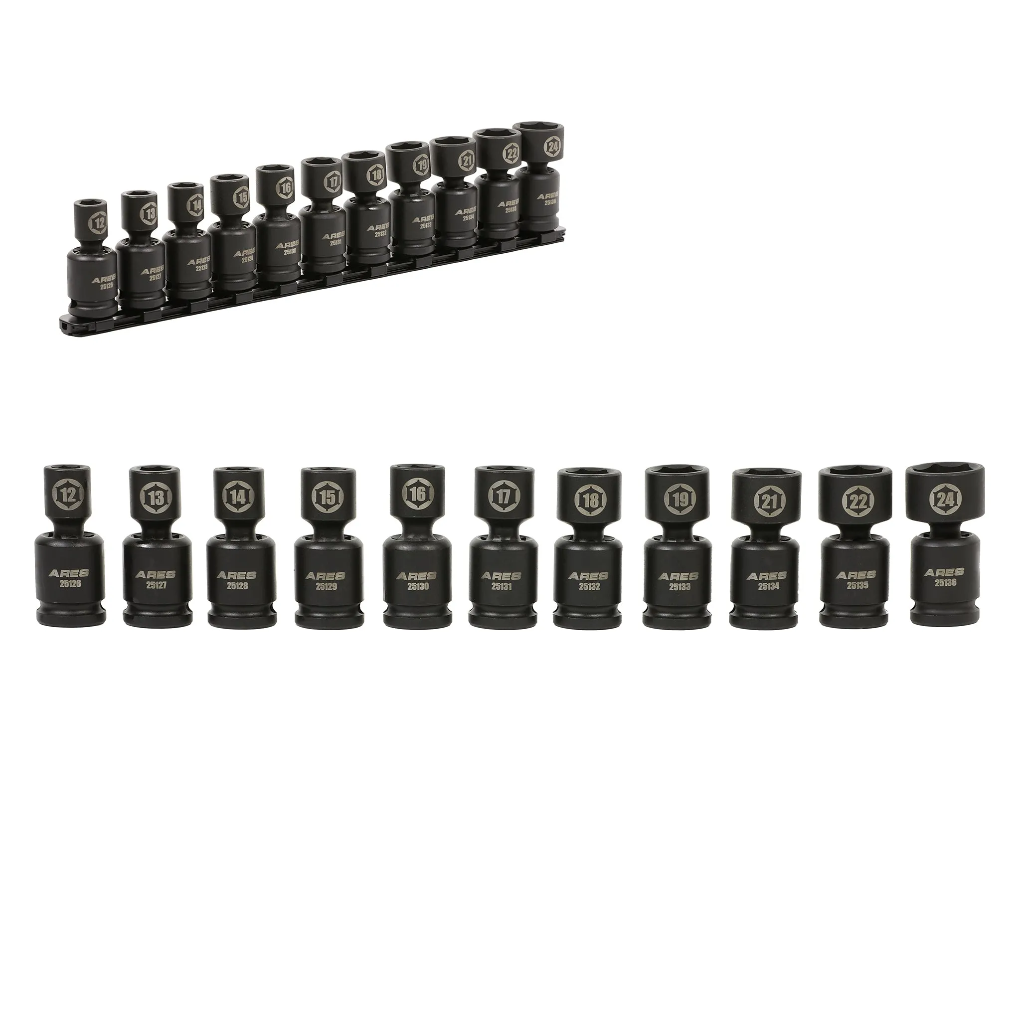 ARES 25125 - 11-Piece Metric Pinless Universal Swivel Impact Socket Set