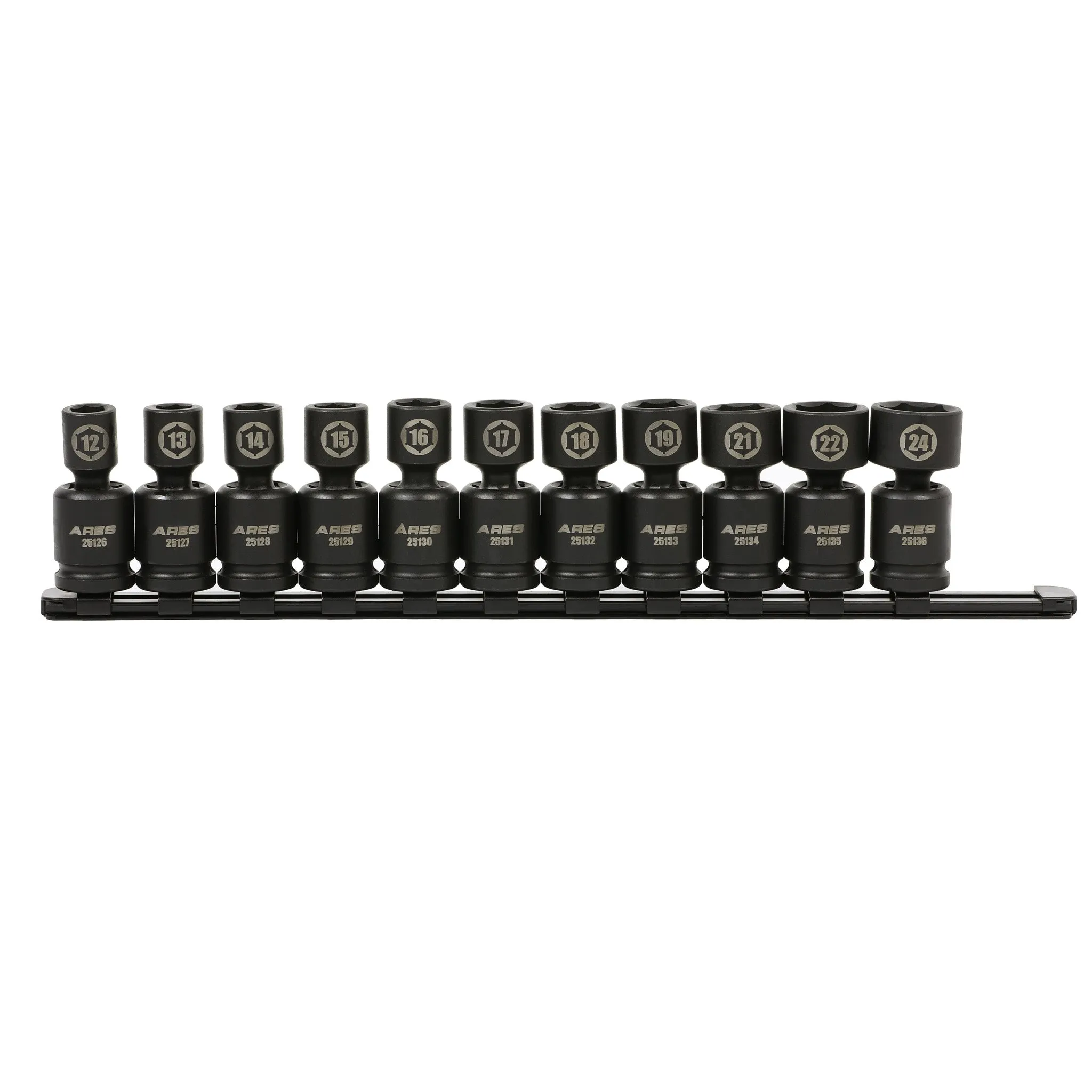 ARES 25125 - 11-Piece Metric Pinless Universal Swivel Impact Socket Set