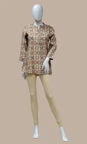 Beige Printed Kurti Top