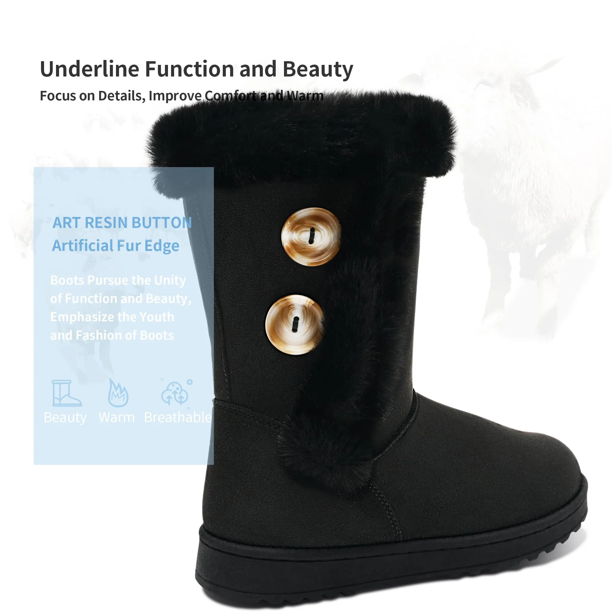 Black Suede Fashionable Winter Fur Lined Snow Boots