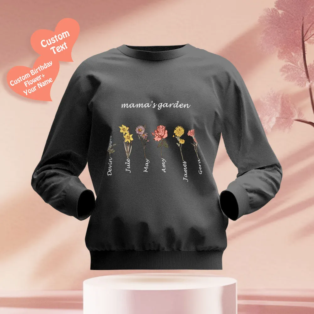 Custom Engraved Hoodie Round Neck Mama's Garden is Her Children Gifts for Mum