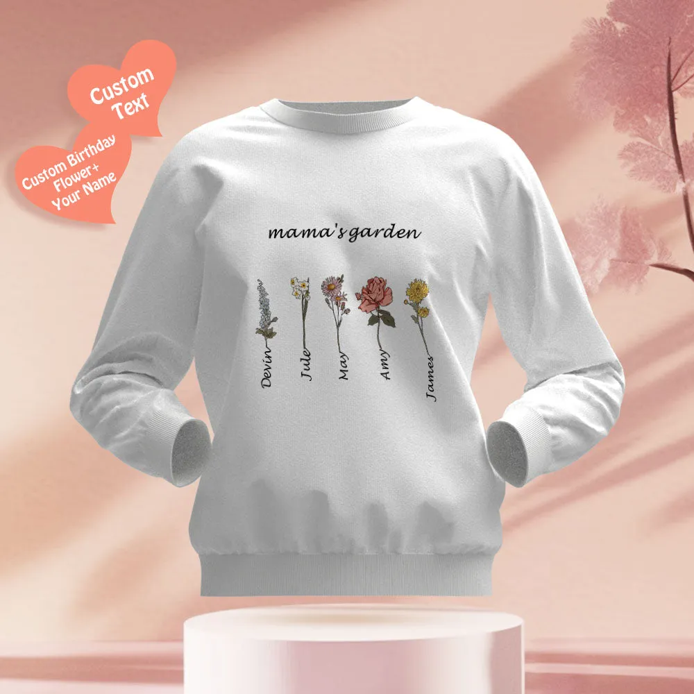 Custom Engraved Hoodie Round Neck Mama's Garden is Her Children Gifts for Mum