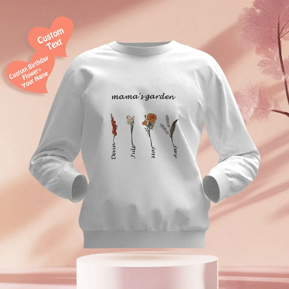 Custom Engraved Hoodie Round Neck Mama's Garden is Her Children Gifts for Mum