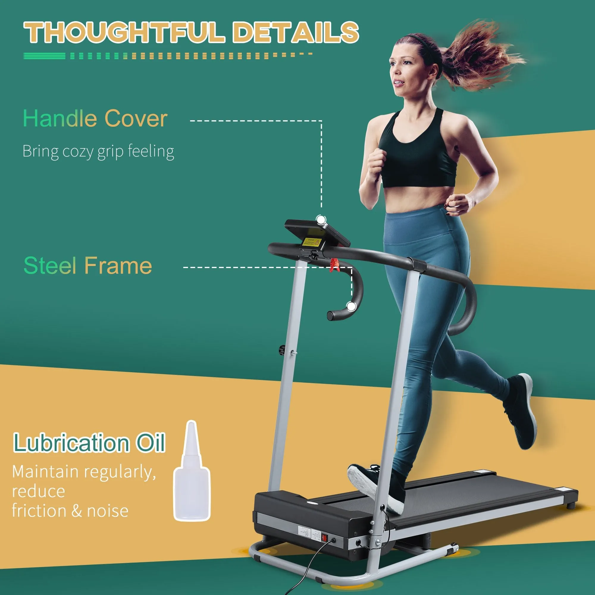 Electric Treadmill Motorised Portable Running Machine, 500W, Black/Grey