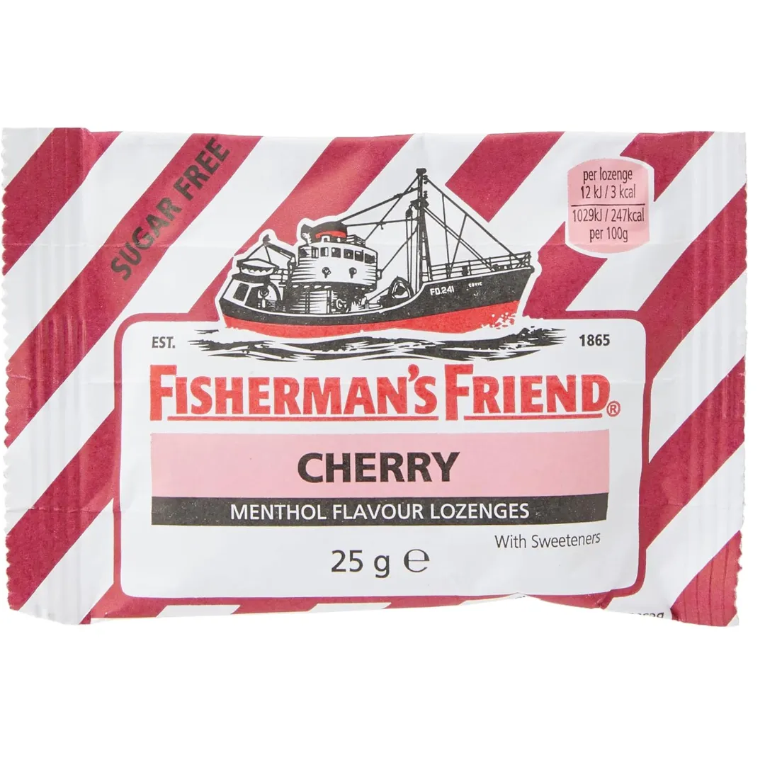 Fisherman’s Friend Cherry Lozenges, Sugar Free Extra Strong Menthol Throat Lozenges, Pack of 24 (25g) (T)