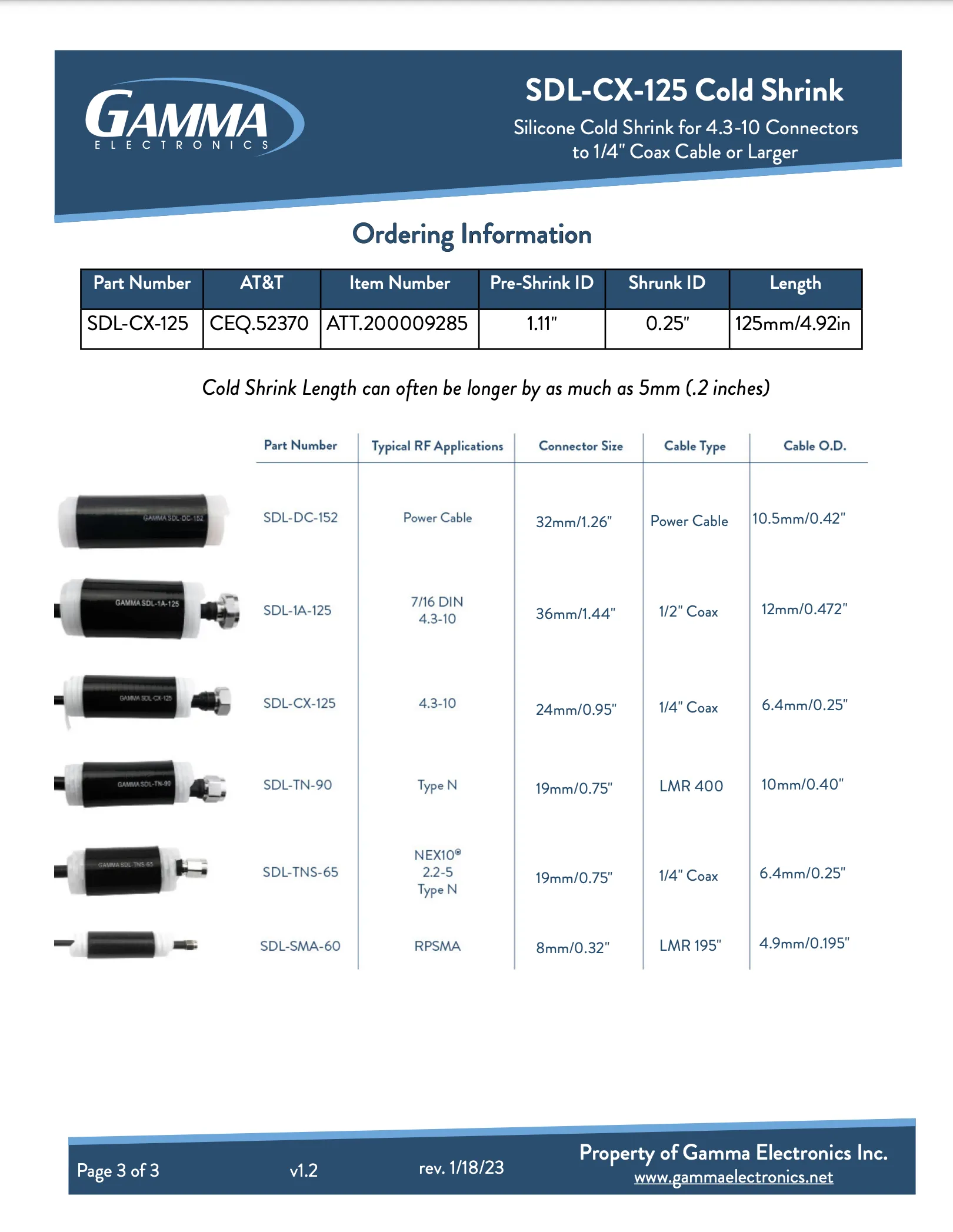 Gamma SDL-CX-125 Cold Shrink Tubing