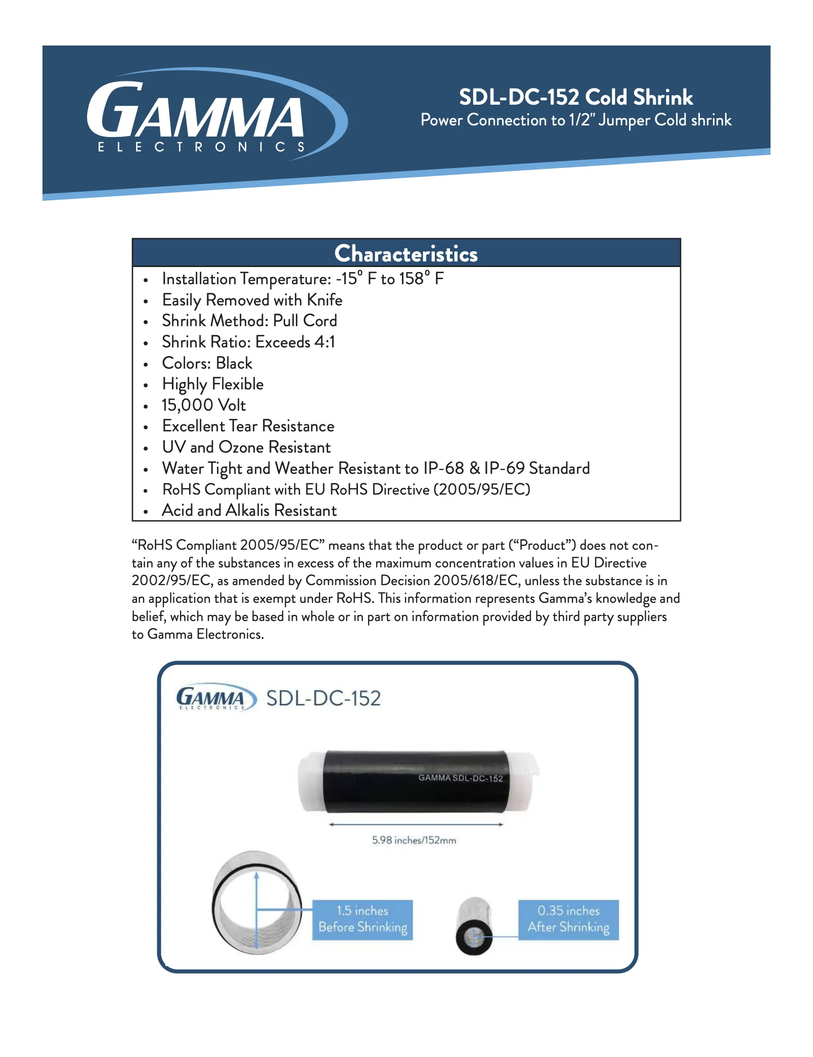 Gamma SDL-DC-152 Cold Shrink Tubing