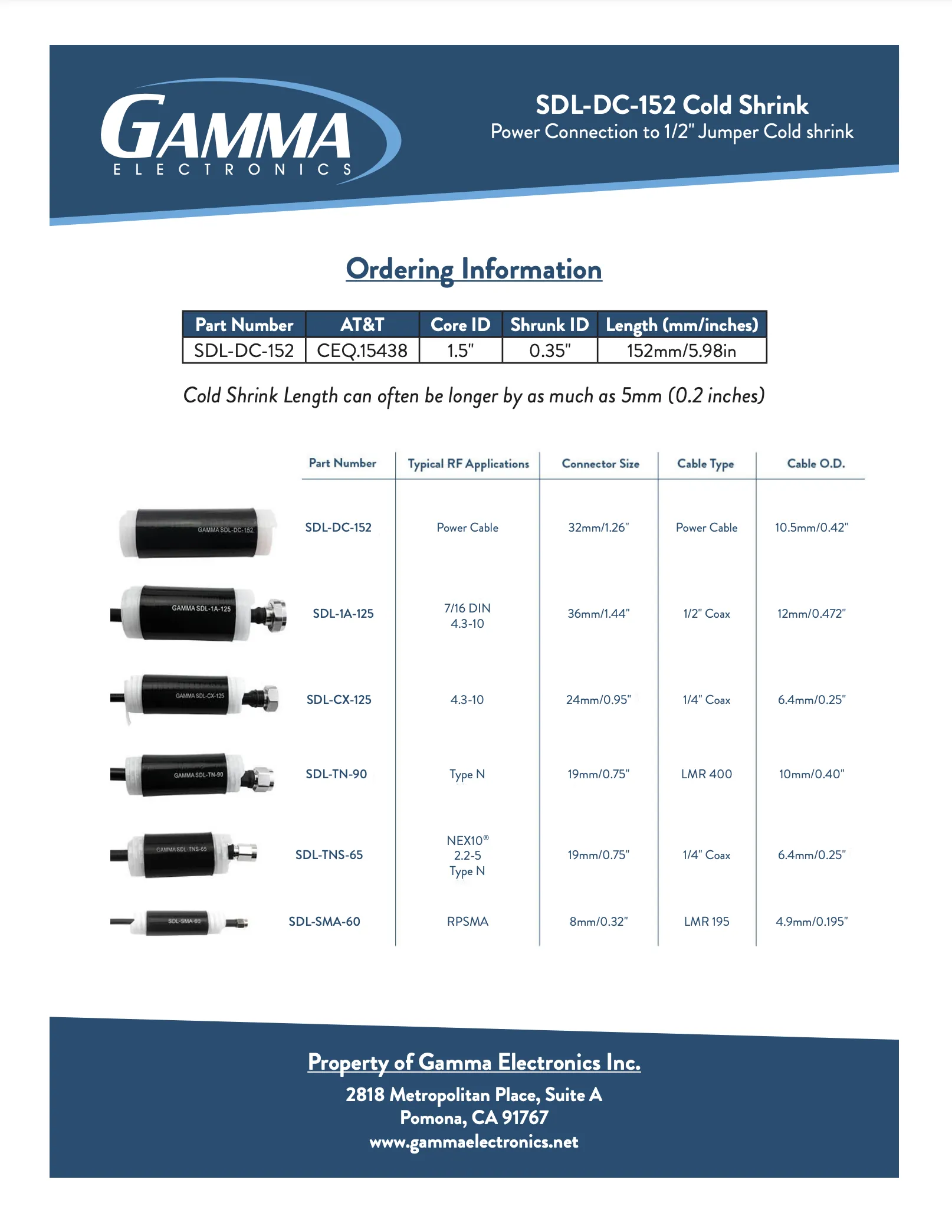 Gamma SDL-DC-152 Cold Shrink Tubing