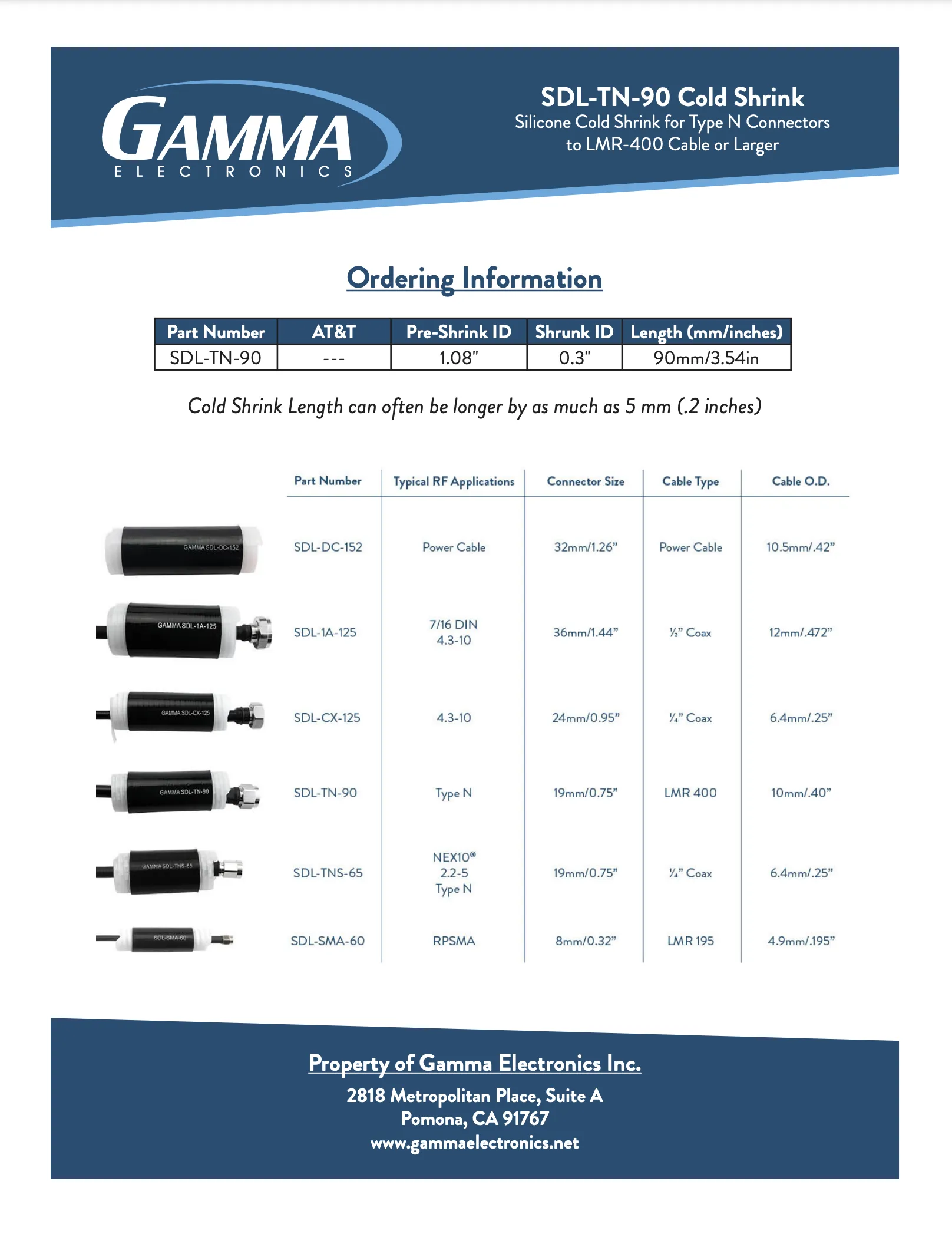 Gamma SDL-TN-90 Cold Shrink Tubing