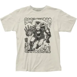 Iron Man Woodcut Mens T Shirt Vintage White