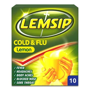 Lemsip Original Strength Cold   Flu Lemon Hot Drink 10 sachets (P)