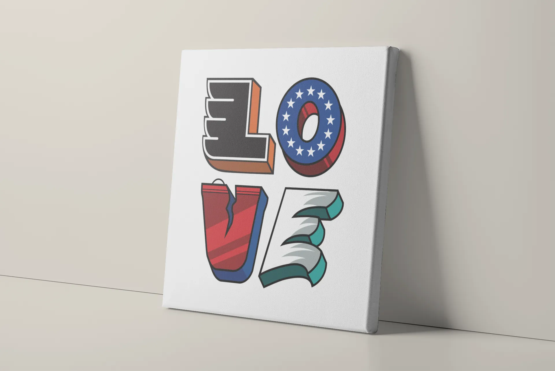 Love Philly Teams Canvas | Philadelphia Sports Teams Love Sign White Wall Canvas