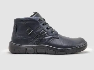 Men's Original Thick-Wool Lined Zip-Up Leather Boots - Navy