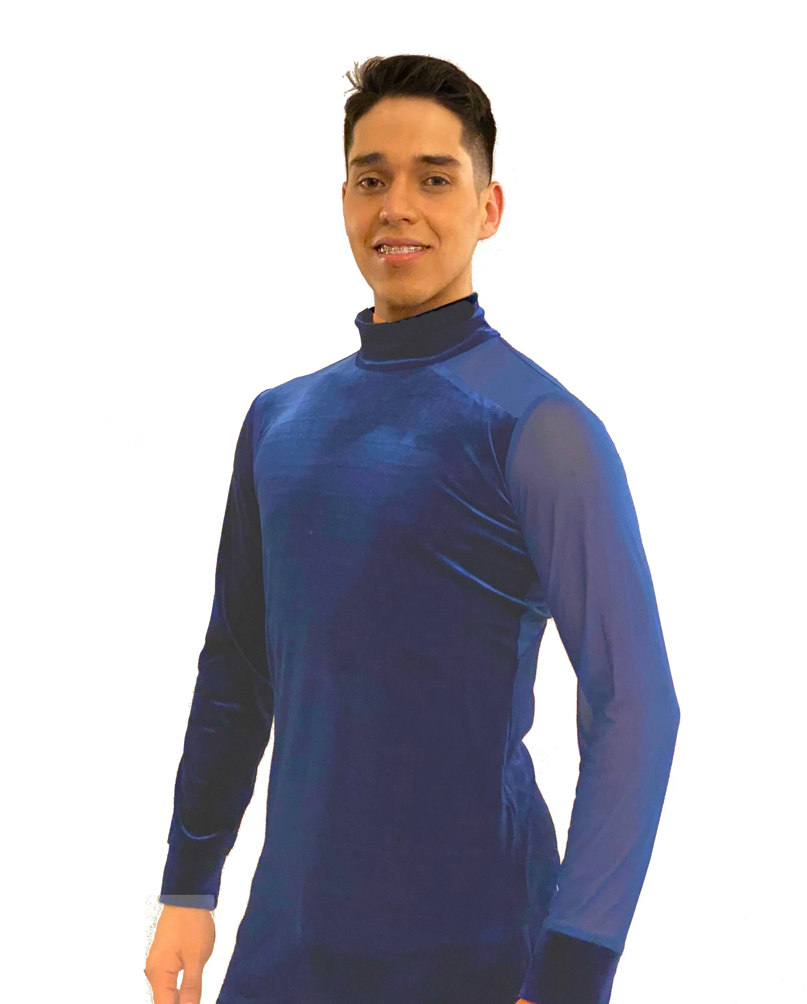 Men's Velvet and Mesh Long Sleeve Dance Shirt (CW370)