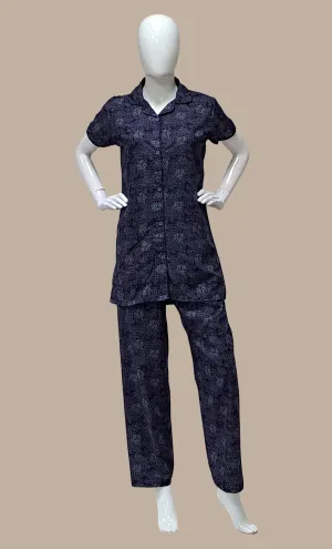 Navy Printed Cotton Leisure Set