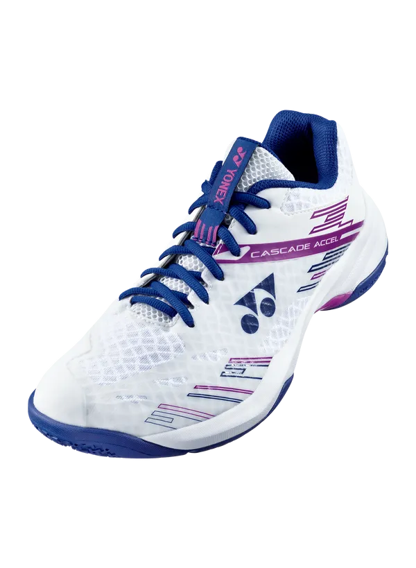 Yonex Power Cushion Cascade Accel Wide Unisex Badminton Court Shoe (White/Purple)